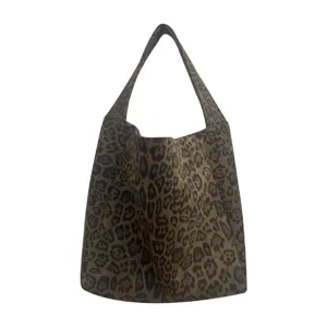 Leopard print wool shoulder tote bag minimalist fashion casual handbag for women main view