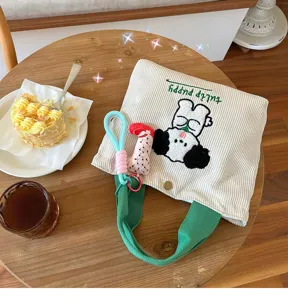Cute corduroy embroidered handbag for women with large capacity stylish tote bag.