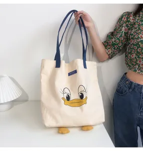 Canvas tote bag large capacity casual shoulder bag cute duck print aesthetic style daily use