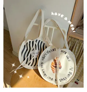 Japanischer Stil runder Leinwand Shopper Beutel literarische grosse Detailansicht