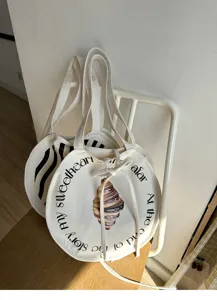 Japanischer runder Segeltuch Shopper große Kapazität modische Handtasche croissant