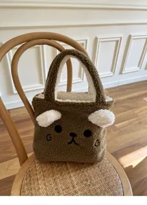 Süße Bären Plüsch Handtasche für Damen, flauschige Winter Tasche, weiche Fleece Tasche Detail.