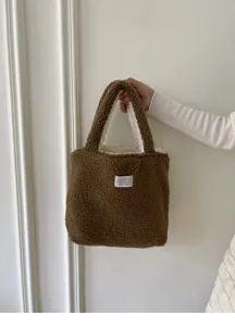 Braune flauschige Handtasche Winter kuschelige süße Umhängetasche weiche Plüschtasche Alltag