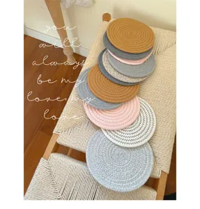 Nordic cotton woven round coaster thickened heat insulation mat for dining table pot pad