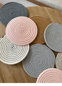 Nordic style round woven coaster heat resistant cotton table mat set for home dining table