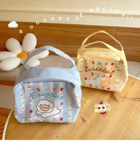 Niedliche Canvas-Isoliertasche im japanischen Stil, tragbare Lunchtasche für Frauen.