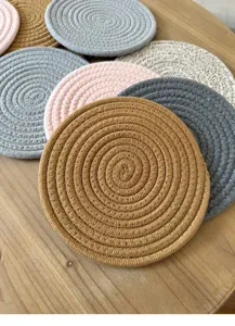 Thickened cotton braided coasters set, heat resistant table mats for cups, pots, and bowls.