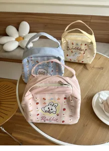Japanischer Canvas Lunchbeutel im süßen Cartoon-Stil mit sicherem Reißverschluss und praktischem Griff.