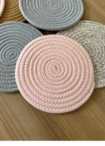 Nordic style braided cotton rope coasters set, thick heat resistant table mats for hot dishes.