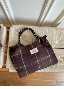 Casual plaid cloth tote bag large capacity shoulder handbag for women daily travel