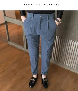 Herren Kord Freizeithose Slim Fit Klassische Business Hose mit Taschen und Bundfalten