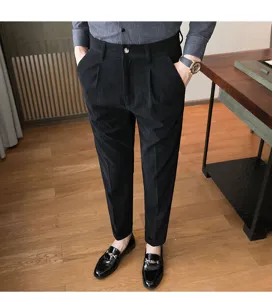 Herren Cordhose Freizeithose Slim Fit Business Anzughose Stilvolle Klassische Schwarze Hose