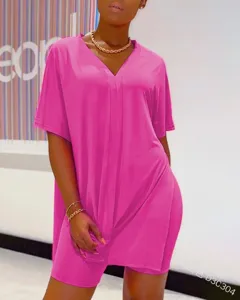 Solid V-neck batwing sleeve split top and matching shorts lounge set for women casual wear.