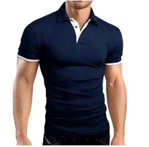 Polo slim de hombre de manga corta casual deportivo de verano con cuello contrastante.