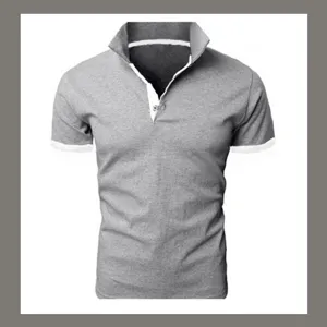 Hombre corte ajustado manga corta polo camisa deporte fitness elegante parte superior gris verano.