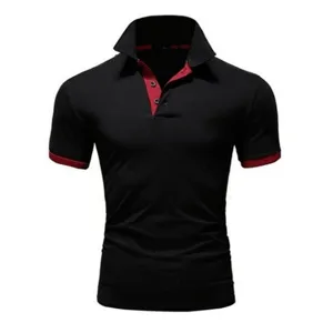 Camisa polo ajustada de manga corta para hombre con ribete de color de contraste.