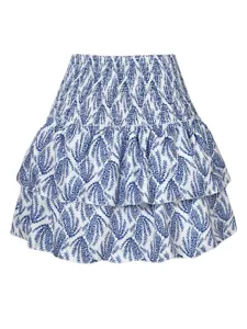 Gonna corta stampata blu e bianca a balze vita alta volant alla moda donna estate chic
