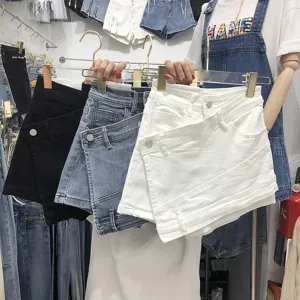 Sommer Damen asymmetrische High Waist Jeans Shorts Rock lässig Slim Fit Streetwear