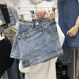 Asymmetrische hochtaillierte Jeans-Skorts für Damen Sommertrend lässige Shorts