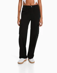 Damen einfarbige gerade Cargo Hosen Freizeitmode Stil Detailansicht Bekleidung neu.