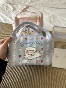 Isoliert Lunchbag süß Cartoon Schaf Muster Leinwand Bento Handtasche für Damen Büro Arbeit