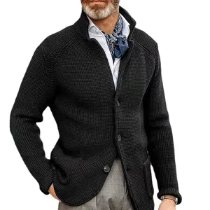 Cardigan in Maglia da Uomo con Collo Alto Spesso Casual Bottoni Maglione Capospalla