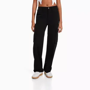 Damen High Waist schwarze Cargohose lässig lose gerade Streetwear Hosen schick Mode