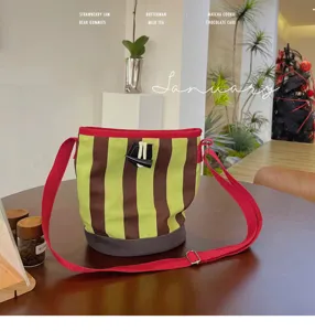 Modische Retro-Streifen Canvas Eimer Tasche Schulter Umhängetasche lässig Nische Design