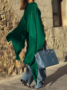 Blusa de satén verde para mujer, top de verano holgado e irregular, estilo de moda