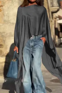 Top de satén holgado e irregular de verano para mujer, blusa elegante moda, diseño chic.