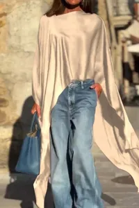 Top de satén asimétrico holgado para mujer, ideal para moda de verano y estilo elegante.