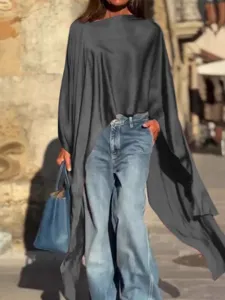 Mujer top de satén irregular oversize verano casual blusa holgada streetwear elegante