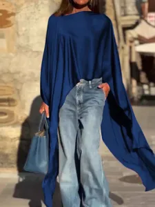 Top de satén suelto irregular para mujer de verano casual elegante moda streetwear azul