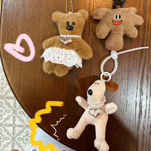 Koreaanse stijl schattige pluche beer hond tas bedel parel ketting sleutelhanger zacht speelgoed fluffy