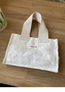 Mini canvas handbag with floral embroidery, portable cute tote bag for daily casual use