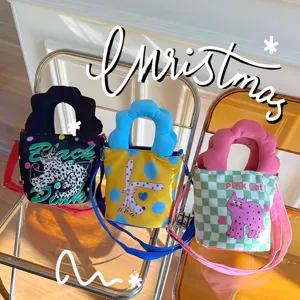 Borsa a Tracolla da Donna Illustrazione Dipinta a Mano con Manico a Nuvola Borsa Tote a Secchiello in Tela Gatto a Pois