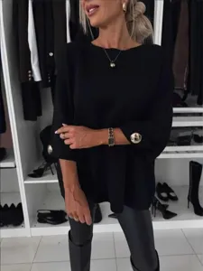 2024 Autunno Donna Casual Tinta Unita Girocollo Manica A Tre Quarti Maglia Top