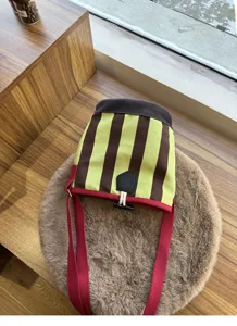 Stilvolle Retro-Streifen-Eimer-Tasche mit rotem Gurt Canvas lässige Schulter-Umhängetasche Alltag