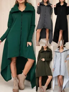 Gynaikeia Casual Makry Me Koukoula Sweatshirt Forema Monokhromo Fermouar Grammi A Tsepes Forema Makry Maniki Fthinopooro Himonas Endysi