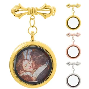 Copper butterfly brooch locket vintage photo frame pin memorial dried flower gift