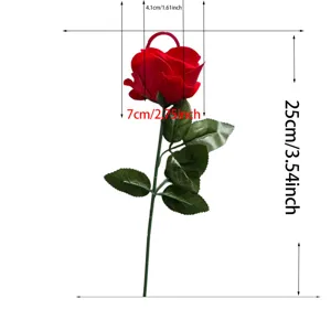 Flocked rose ring box with stem red flower jewelry gift box for proposal and wedding