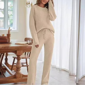 Conjunto de estar por casa afelpado para mujer top manga larga y pantalón de invierno