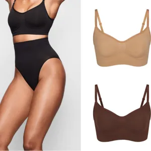 Damen Nahtlose Miederware Cami Bra Und Slip Set Gerippt Kabellos Crop Top Taille Hohe Slips Slim Fit Tägliche Unterwäsche
