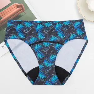 Donna stampa foglia tropicale slip bikini costume da bagno sexy sottoveste a prova di perdite