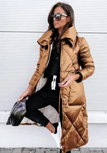 2025 New Women's Long Shiny Puffer Jacket Lapel Quilted Winter Coat Zip Up Outerwear