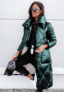 2025 cross-border shiny lapel long padded jacket women warm winter long coat zipper outerwear