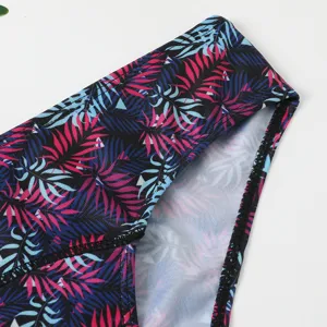 Donna stampa foglia tropicale slip bikini sexy patchwork costume da bagno vista principale