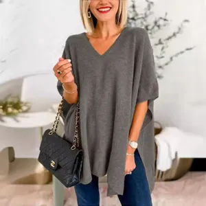 Γυναικείο Casual V-Neck Χαλαρό Πλεκτό Πόντσο Πουλόβερ Φθινόπωρο Χειμώνας Μόδα Τοp
