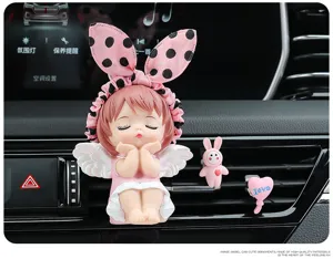 Cute angel car air vent aroma ornament with bunny ears and pink design for girls decor.