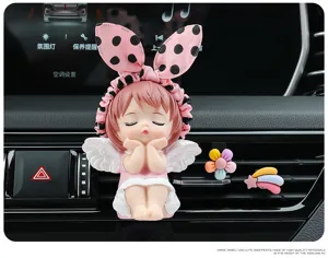 Cute angel car air vent ornament with bunny ears pink resin auto interior decoration gift